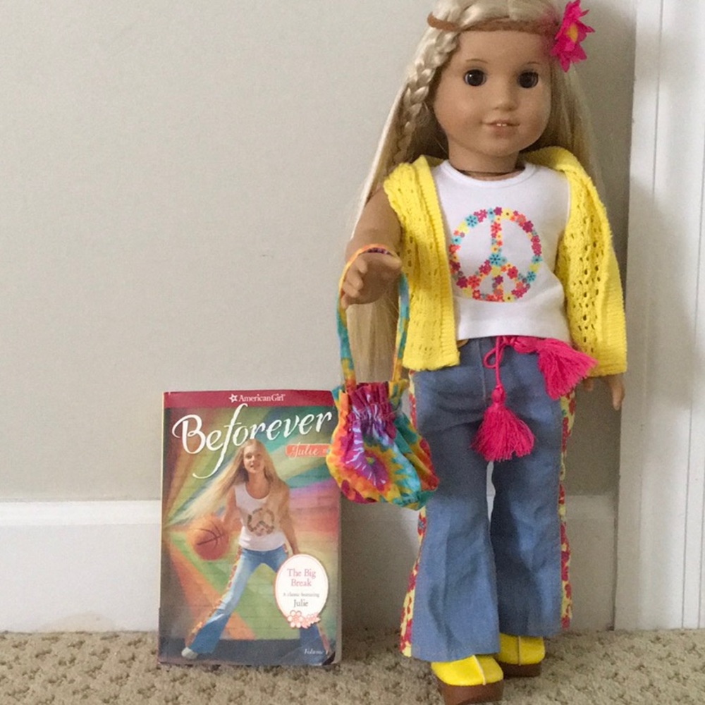 Julie along with her book and accessories